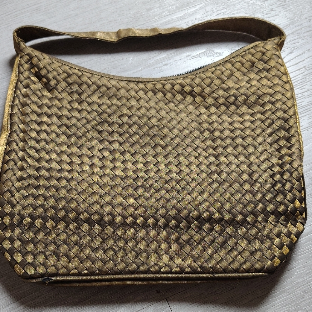 Adrienne Vittadini Metallic‎ Bronze Woven Hobo Shoulder Bag Evening Handbag